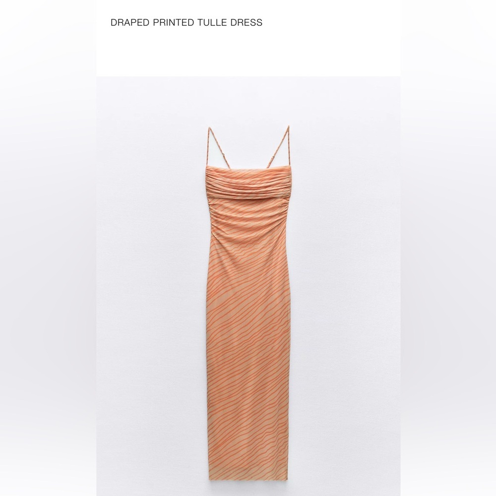 Zara Orange Ruched Sheath Dress Spaghetti Strap Cocktail